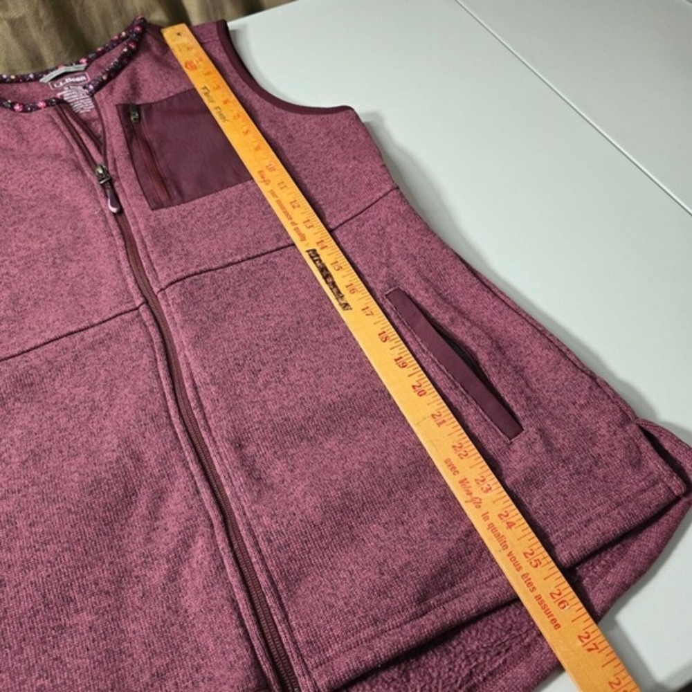 LL Bean Sweater Fleece Vest Women Small‎ Regular Purple Floral Trim Full Zip - Picture 7 of 8